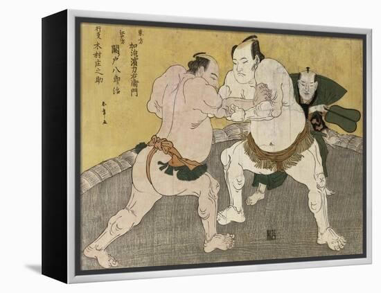 The Wrestling Match Between Kimenzan Tanigoro and Edogasaki Gemji-Okada Beisanjin-Framed Premier Image Canvas