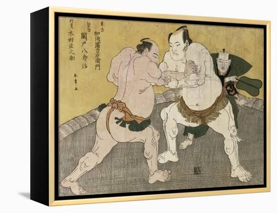 The Wrestling Match Between Kimenzan Tanigoro and Edogasaki Gemji-Okada Beisanjin-Framed Premier Image Canvas