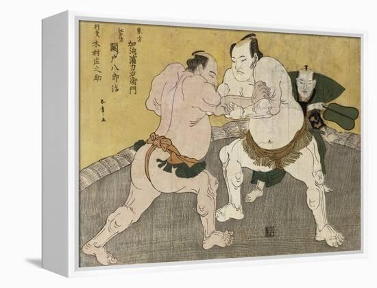 The Wrestling Match Between Kimenzan Tanigoro and Edogasaki Gemji-Okada Beisanjin-Framed Premier Image Canvas