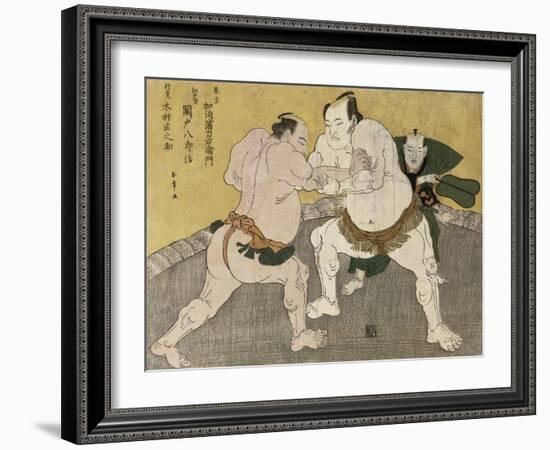 The Wrestling Match Between Kimenzan Tanigoro and Edogasaki Gemji-Okada Beisanjin-Framed Giclee Print