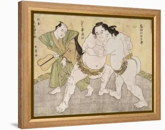 The Wrestling Match Between Kimenzan Tanigoro and Edogasaki Gemji-Okada Beisanjin-Framed Premier Image Canvas