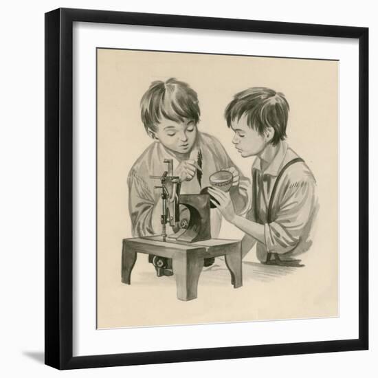 The Wright Brothers as Boys, Dropping Water into the Sewing Matchine with a Feather-Peter Jackson-Framed Giclee Print