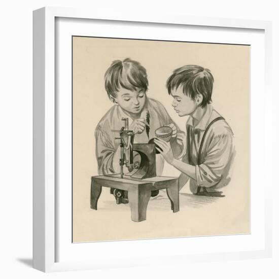 The Wright Brothers as Boys, Dropping Water into the Sewing Matchine with a Feather-Peter Jackson-Framed Giclee Print