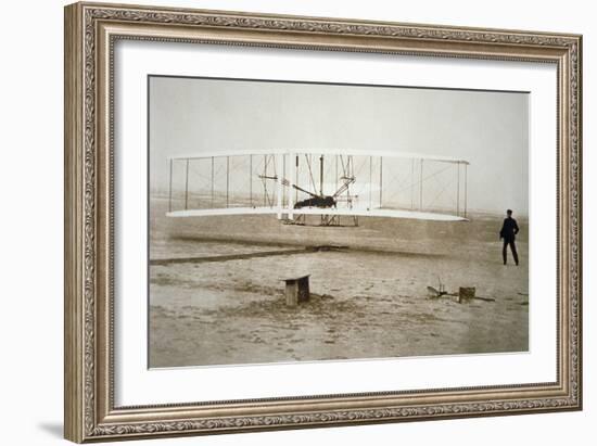 The Wright Brothers Making their First Powered Flight, 17th December, 1903-null-Framed Giclee Print