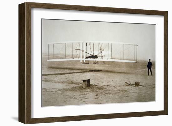 The Wright Brothers Making their First Powered Flight, 17th December, 1903-null-Framed Giclee Print