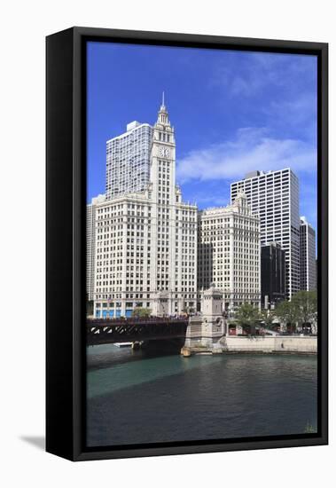 The Wrigley Building and Chicago River, Chicago, Illinois, United States of America, North America-Amanda Hall-Framed Premier Image Canvas