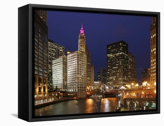 The Wrigley Building in the Loop in Chicago on a Rainy Day, USA-David Bank-Framed Premier Image Canvas