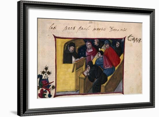 The Writer in the Pulpit with Six Disciples, Miniature from the Summa Casuum Conscientiae-Bartolomeo Da San Concordio-Framed Giclee Print