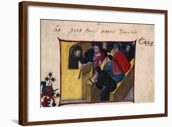 The Writer in the Pulpit with Six Disciples, Miniature from the Summa Casuum Conscientiae-Bartolomeo Da San Concordio-Framed Giclee Print