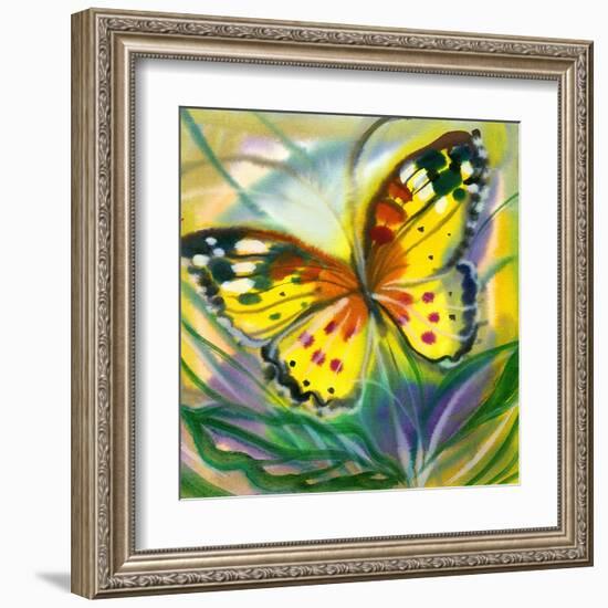 The Yellow-Red Butterfly In Flight-balaikin2009-Framed Art Print