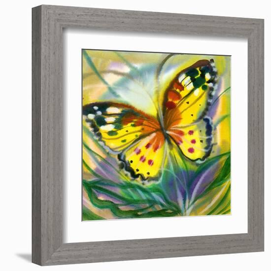 The Yellow-Red Butterfly In Flight-balaikin2009-Framed Art Print