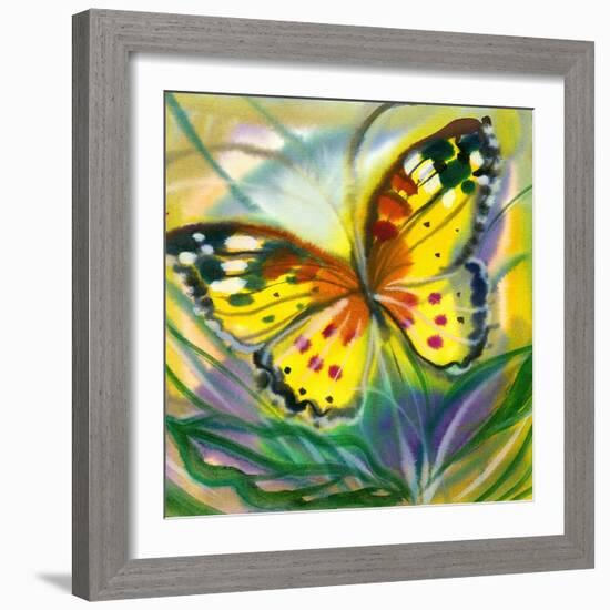 The Yellow-Red Butterfly In Flight-balaikin2009-Framed Art Print