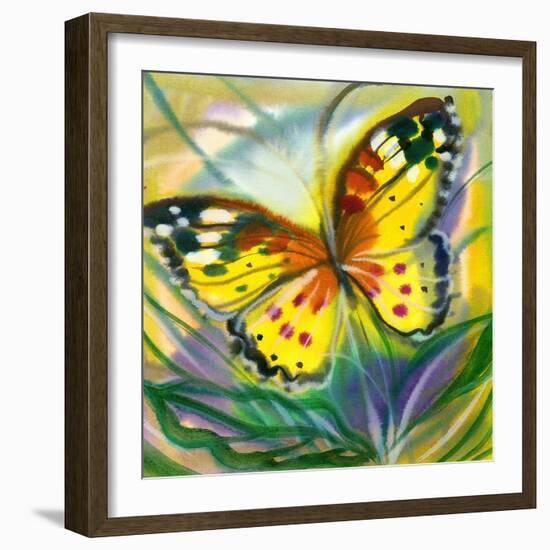 The Yellow-Red Butterfly In Flight-balaikin2009-Framed Art Print