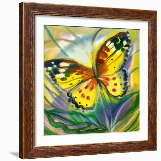 The Yellow-Red Butterfly In Flight-balaikin2009-Framed Art Print