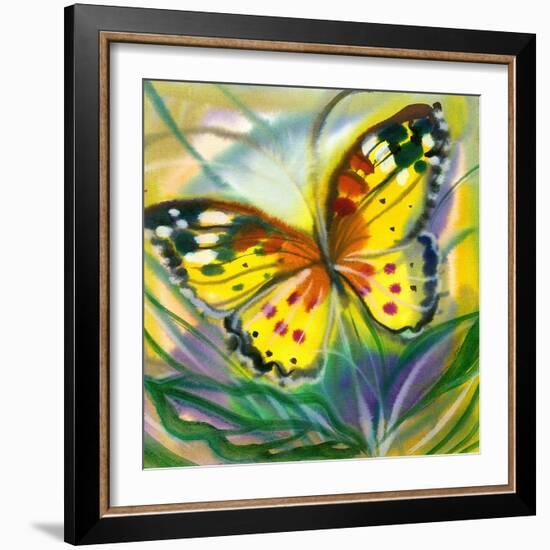 The Yellow-Red Butterfly In Flight-balaikin2009-Framed Art Print