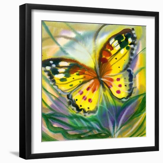 The Yellow-Red Butterfly In Flight-balaikin2009-Framed Art Print