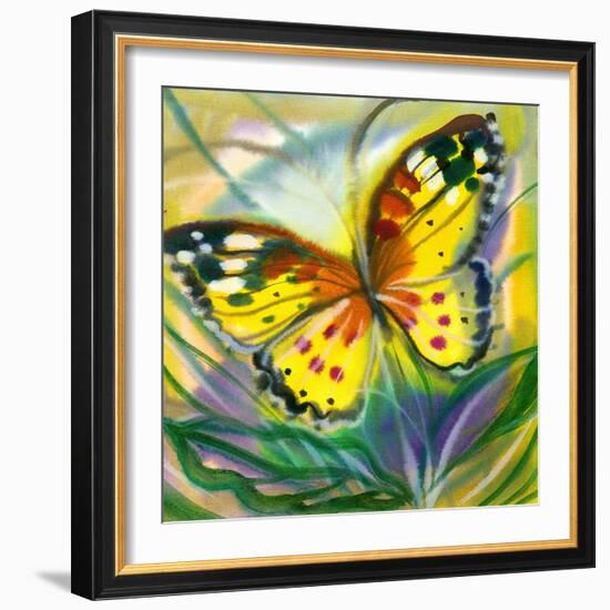 The Yellow-Red Butterfly In Flight-balaikin2009-Framed Art Print