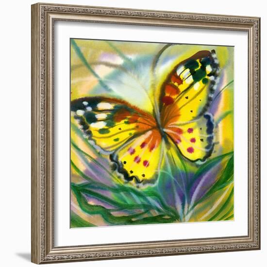 The Yellow-Red Butterfly In Flight-balaikin2009-Framed Premium Giclee Print