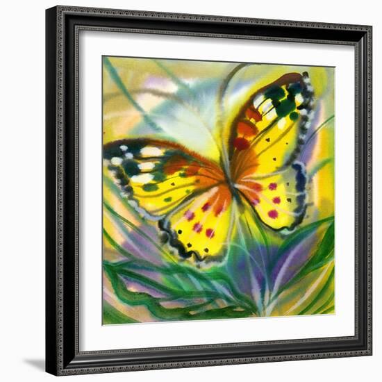 The Yellow-Red Butterfly In Flight-balaikin2009-Framed Premium Giclee Print