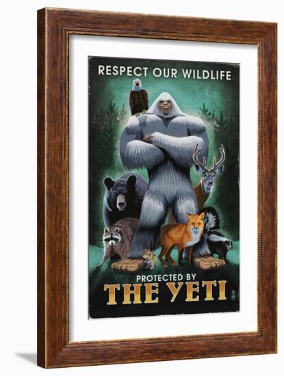 The Yeti and Wildlife-Lantern Press-Framed Art Print