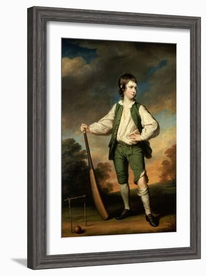The Young Cricketer: Portrait of Lewis Cage, Full-Length, in a Green Waistcoat and Breeches-Francis Cotes-Framed Giclee Print