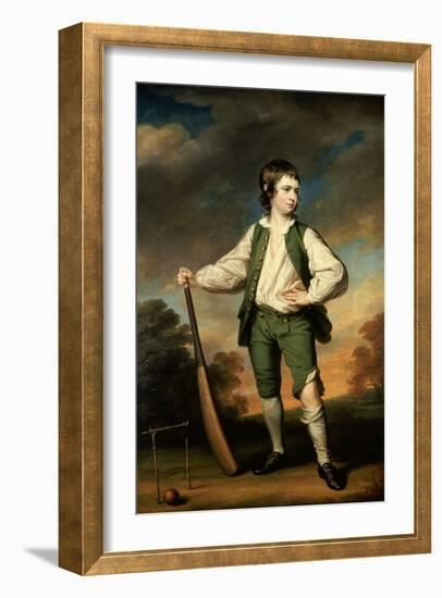 The Young Cricketer: Portrait of Lewis Cage, Full-Length, in a Green Waistcoat and Breeches-Francis Cotes-Framed Giclee Print