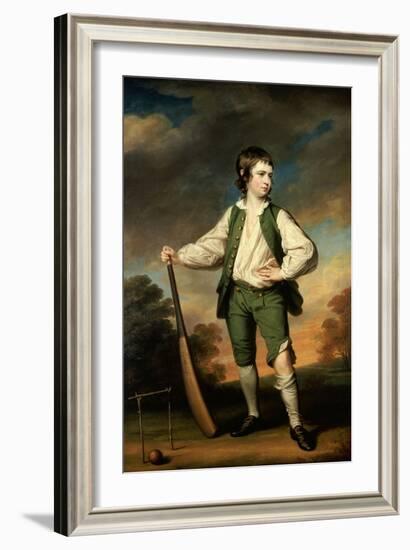 The Young Cricketer: Portrait of Lewis Cage, Full-Length, in a Green Waistcoat and Breeches-Francis Cotes-Framed Giclee Print