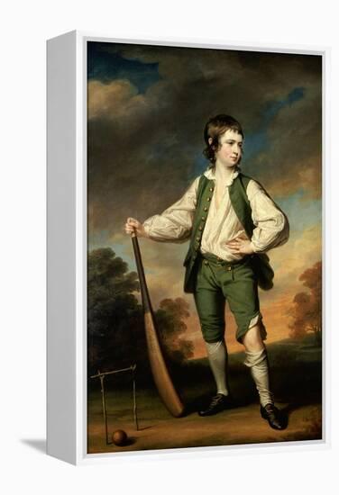 The Young Cricketer: Portrait of Lewis Cage, Full-Length, in a Green Waistcoat and Breeches-Francis Cotes-Framed Premier Image Canvas