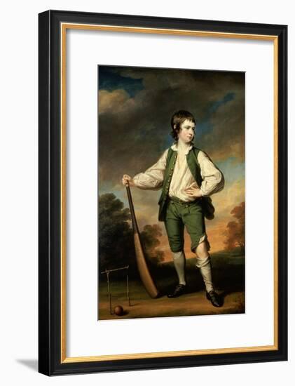 The Young Cricketer: Portrait of Lewis Cage, Full-Length, in a Green Waistcoat and Breeches-Francis Cotes-Framed Giclee Print