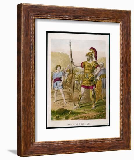 The Young David Challenges the Mighty Goliath-null-Framed Art Print