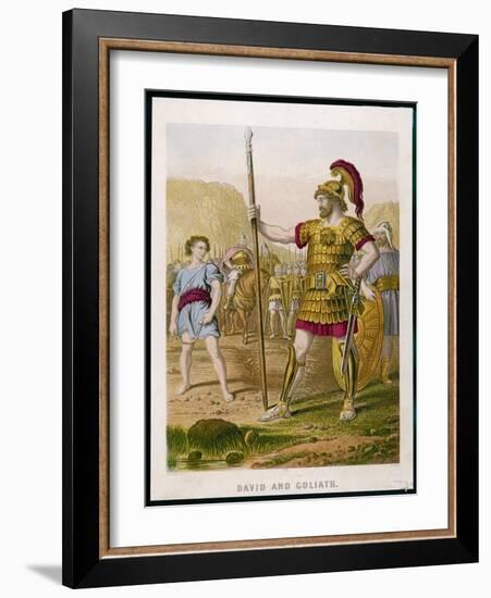 The Young David Challenges the Mighty Goliath-null-Framed Art Print