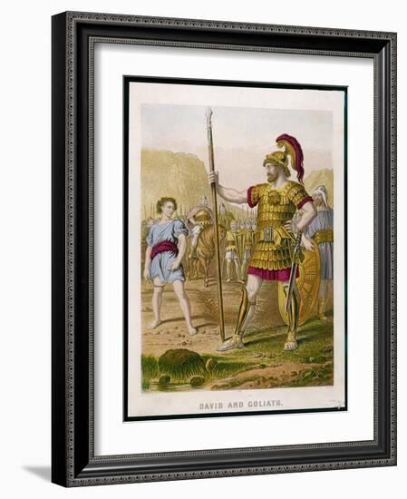 The Young David Challenges the Mighty Goliath-null-Framed Art Print