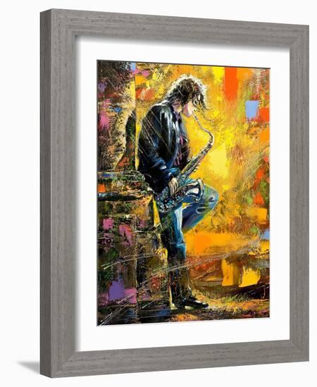 The Young Guy Playing A Saxophone-balaikin2009-Framed Art Print