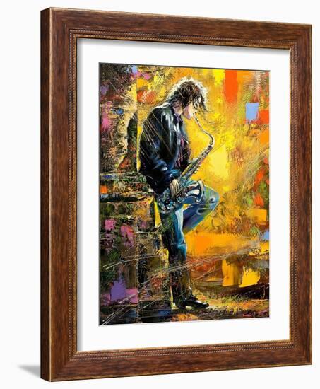 The Young Guy Playing A Saxophone-balaikin2009-Framed Art Print