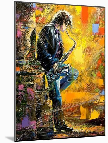 The Young Guy Playing A Saxophone-balaikin2009-Mounted Art Print