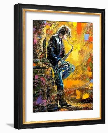 The Young Guy Playing A Saxophone-balaikin2009-Framed Art Print