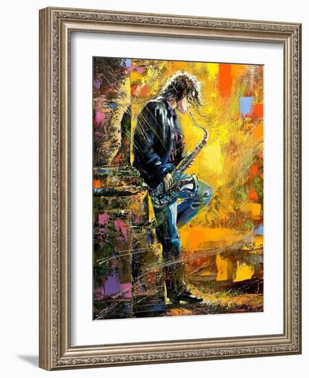 The Young Guy Playing A Saxophone-balaikin2009-Framed Premium Giclee Print