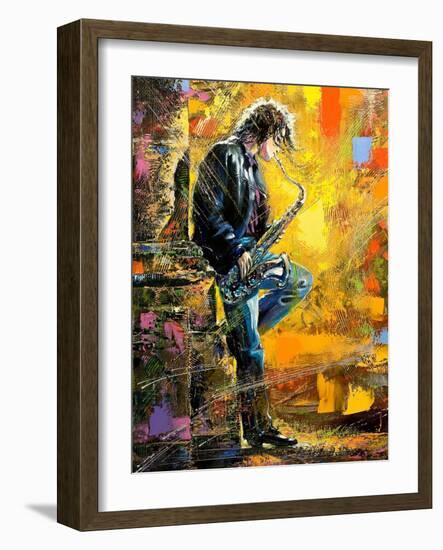 The Young Guy Playing A Saxophone-balaikin2009-Framed Premium Giclee Print