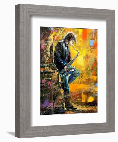 The Young Guy Playing A Saxophone-balaikin2009-Framed Art Print