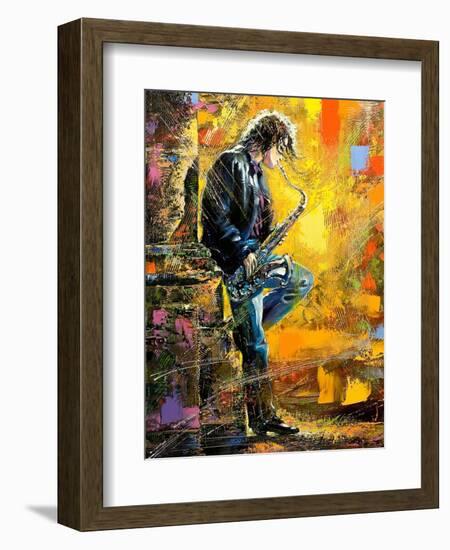 The Young Guy Playing A Saxophone-balaikin2009-Framed Art Print