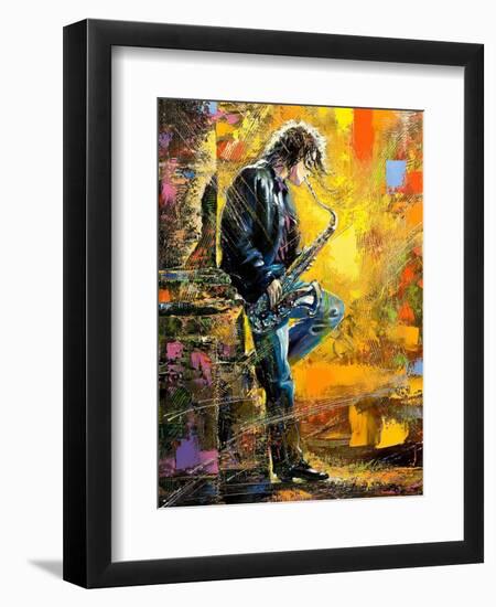 The Young Guy Playing A Saxophone-balaikin2009-Framed Art Print