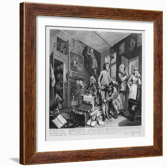 The Young Heir Takes Possession of the Miser's Effects, Plate I from 'A Rake's Progress', 1735-William Hogarth-Framed Giclee Print