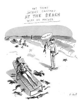 The Young Jacques Cousteau at the Beach with his Mother. - New Yorker Cartoon' Premium Giclee Print - Roz Chast The Young Jacques Cousteau at the Beach with his Mother. - New Yorker Cartoon' Premium Giclee Print - Roz Chast