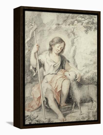 The Young John the Baptist with the Lamb in a Rocky Landscape-Bartolome Esteban Murillo-Framed Premier Image Canvas