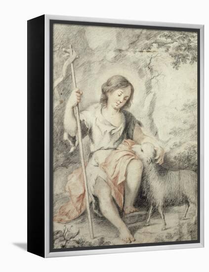 The Young John the Baptist with the Lamb in a Rocky Landscape-Bartolome Esteban Murillo-Framed Premier Image Canvas