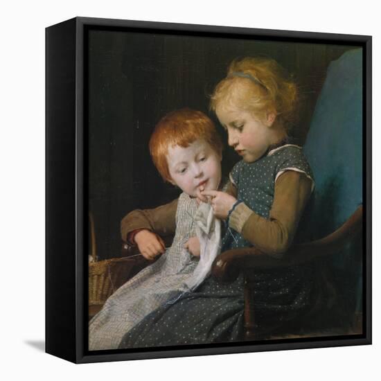 The Young Knitters-Albert Anker-Framed Premier Image Canvas