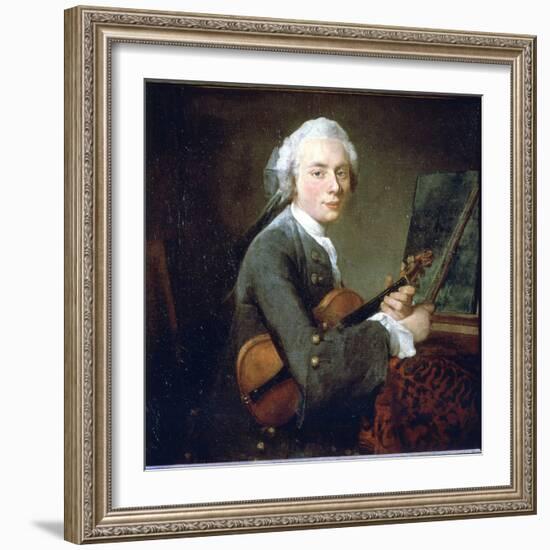 The Young Man in the Violin, circa 1738. Portrait of Charles Theodose Godefroy. Oil on Canvas by Je-Jean-Baptiste Simeon Chardin-Framed Giclee Print