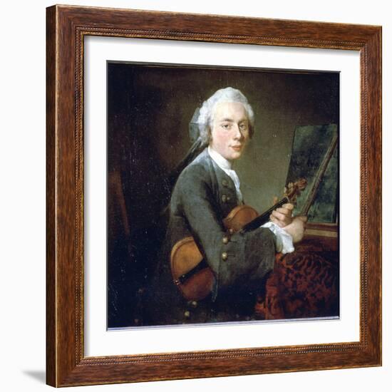 The Young Man in the Violin, circa 1738. Portrait of Charles Theodose Godefroy. Oil on Canvas by Je-Jean-Baptiste Simeon Chardin-Framed Giclee Print