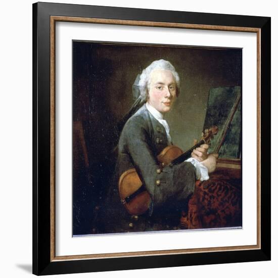The Young Man in the Violin, circa 1738. Portrait of Charles Theodose Godefroy. Oil on Canvas by Je-Jean-Baptiste Simeon Chardin-Framed Giclee Print