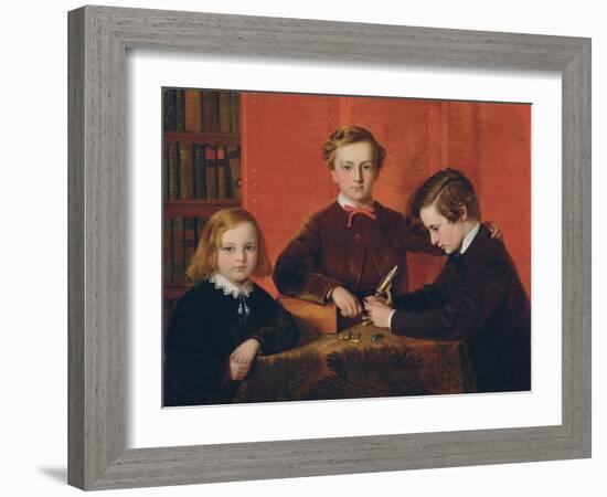 The Young Microscopists: Portrait of Frank, Harry and Arthur Izod Richards, Aged 10, 8 and 5, Playi-John Edgar Williams-Framed Giclee Print